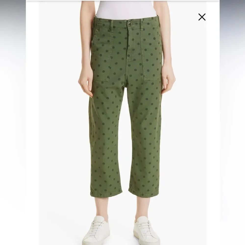 The Great The Ranger Crop Cotton Pants Olive Green Polka Dot Size 27